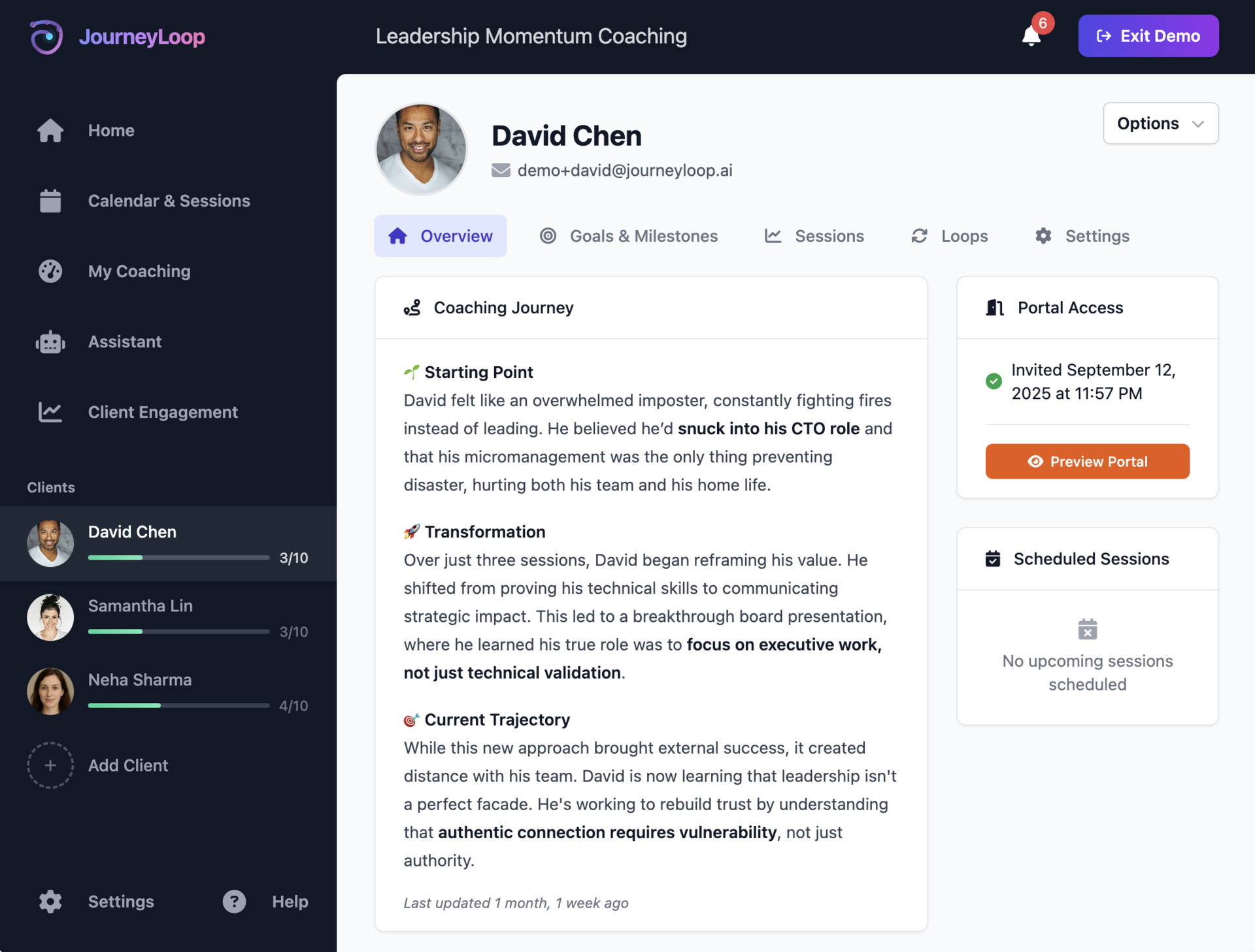 JourneyLoop coaching dashboard